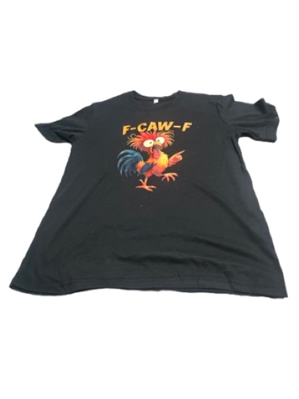 Black Graphic Tee with Colorful Rooster "F-CAW-F"